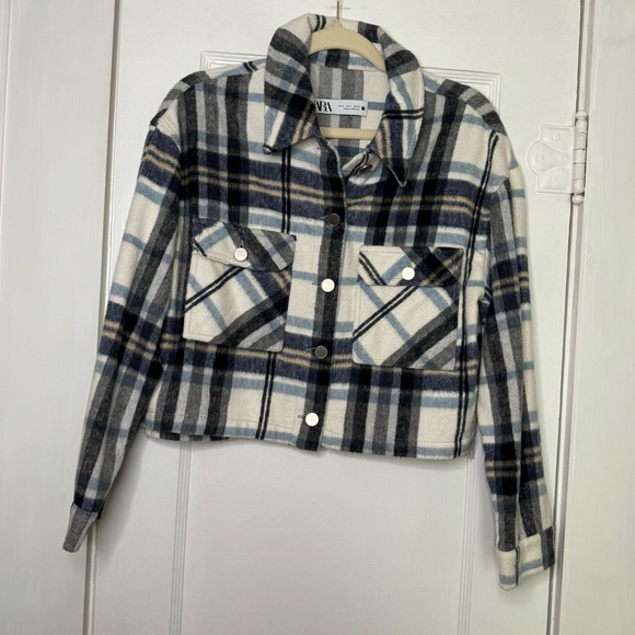 Zara Boxy Shapeless Cropped Plaid Fall Jacket Small - Picture 4 of 12
